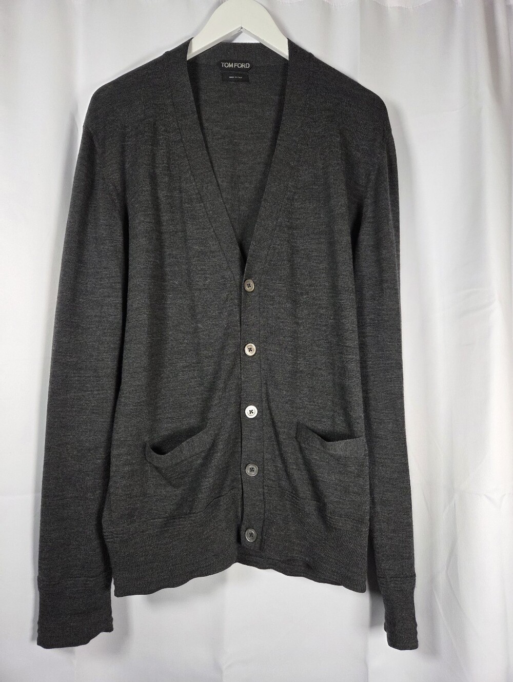 Tom Ford 100% Wool Fine Knit Lightweight Gray Cardigan Sweater Men's 54    $1261